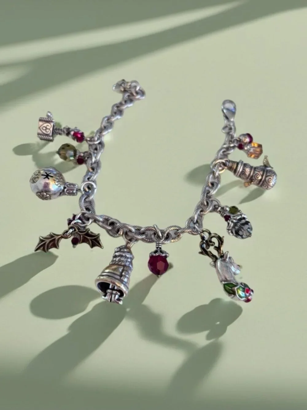 Brighton Holiday Christmas Story Silver Plate Crystal Womens Charm Bracelet 8.5”